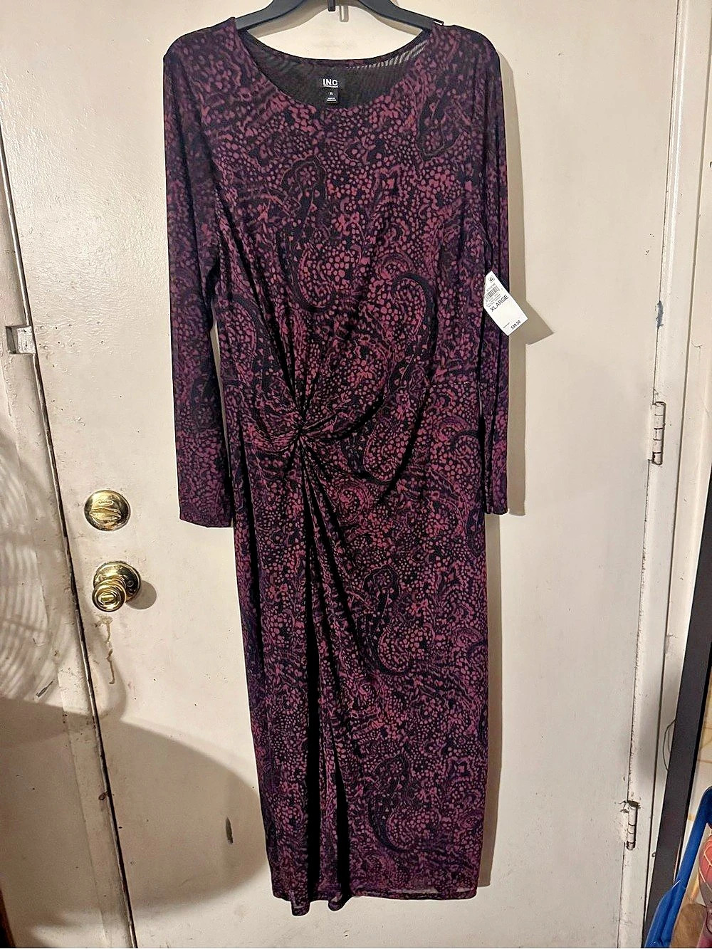 INC International Concepts Paisley Maxi Dress in Purple & Black Size Large NWT